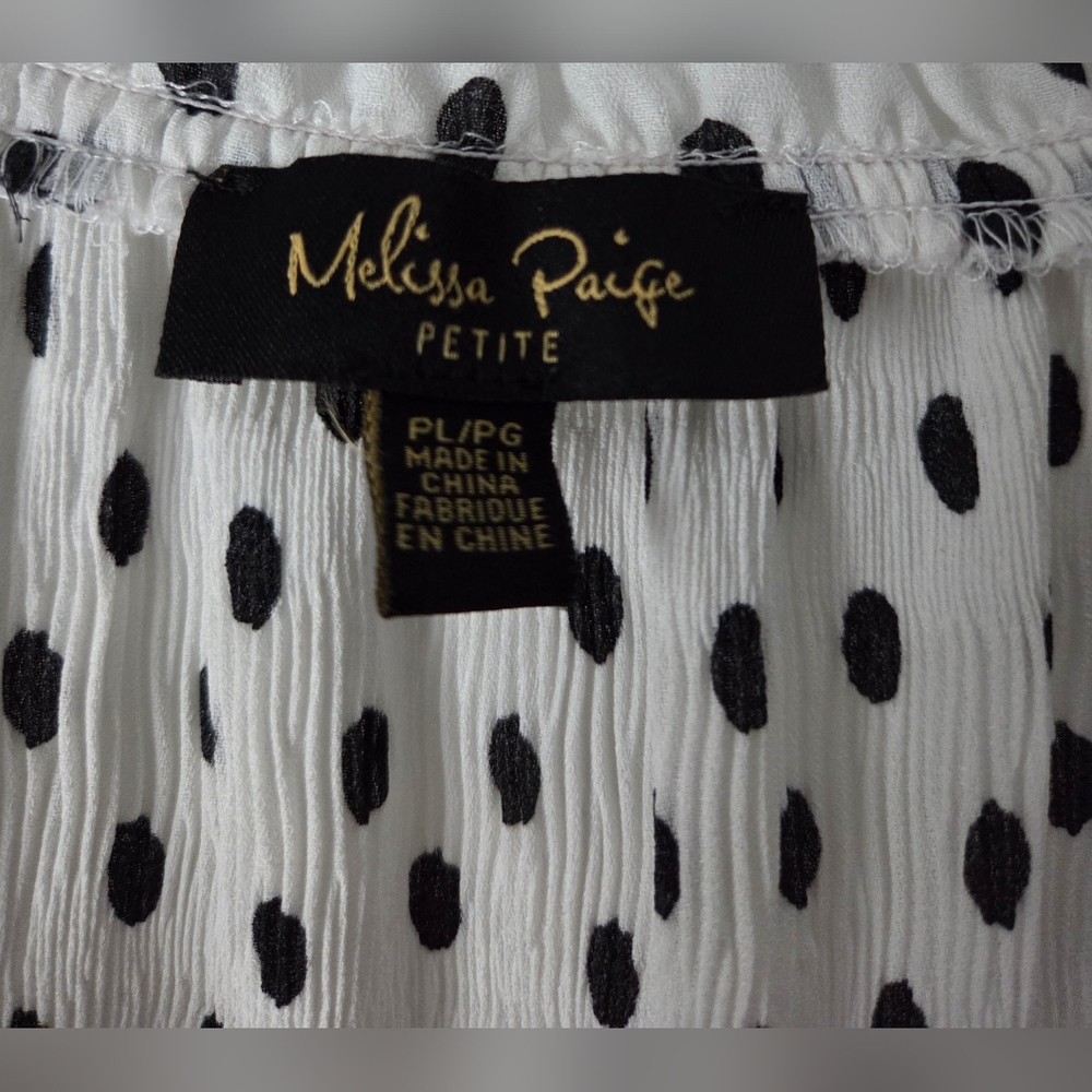 Melissa Paige Black and White Polka Dot Blouse Size LP. Excellent condition - Picture 9 of 10